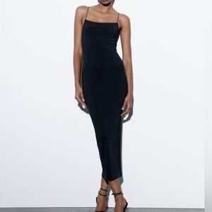 Zara Sleek Black Cowl Neck Maxi Dress